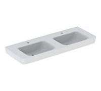Geberit Renova Plan double vasque 501711001 130x48cm, trou pour robinetterie au milieu, sans trop-plein, blanc