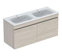 Geberit Renova Plan ensemble lavabo double 501918001 130x62,2x48cm, corps plaqué noyer clair, lavabo blanc