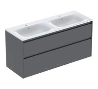 Geberit Renova Plan – Ensemble lavabo double bord étroit 2 tiroirs 130×62,1×48 cm blanc/KeraTect