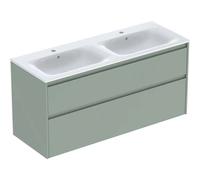 Geberit Meuble-lavabo double Renova Plan 504042IK8 130 cm vert sauge laqué, vasque blanche KeraTect