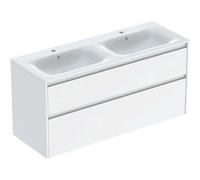 Geberit Renova Plan Ensemble lavabo double meuble bord étroit, avec meuble sous lavabo, 2 tiroirs, 130x62,1x48cm, 504.042.01.1, Couleur: Lavabo: blanc, façade/carcasse: blanc/vernis satiné