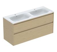 Geberit Meuble-lavabo Renova Plan 504042PS8 – double 130 cm, 2 tiroirs, blanc/KeraTect/chêne