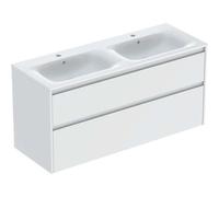 Ensemble meuble-lavabo double Geberit Renova Plan 504042008, largeur 130 cm, caisson/façade blanc/finition laquée satinée, vasque blanche/KeraTect