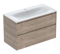 Geberit Ensemble lavabo Renova Plan 504041JR8 - Meuble 2 tiroirs 100x62,1x48 cm blanc/KeraTect noyer