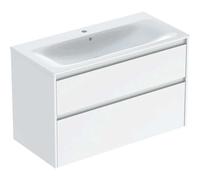 Geberit Renova Plan Ensemble lavabo pour meuble bord étroit, avec meuble sous lavabo, 2 tiroirs, 100x62,1x48cm, 504.041.01.8, Couleur: Lavabo: blanc/KeraTect, façade/carcasse: blanc/vernis satiné