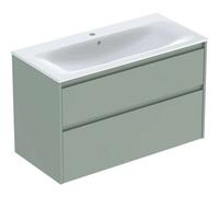 Geberit Renova Plan Ensemble lavabo pour meuble bord étroit, avec meuble sous lavabo, 2 tiroirs, 100x62,1x48cm, 504041IK8, Couleur: Lavabo: blanc/KeraTect, façade/carcasse: vert salé/laqué satiné - CM