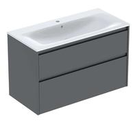 Geberit Renova Plan Ensemble lavabo pour meuble bord étroit, avec meuble sous lavabo, 2 tiroirs, 100x62,1x48cm, 504.041.JK.8, Couleur: Lavabo: blanc/KeraTect, façade/carcasse: lava/laqué satiné