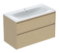 Geberit Renova Plan Ensemble lavabo pour meuble bord étroit, avec meuble sous lavabo, 2 tiroirs, 100x62,1x48cm, 504041PS1, Couleur: lavabo : blanc, façade/carcasse: chêne nature/mélamine - CM