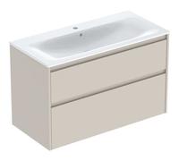 Geberit Renova Plan Ensemble lavabo pour meuble bord étroit, avec meuble sous lavabo, 2 tiroirs, 100x62,1x48cm, 504041DB8, Couleur: Lavabo: blanc/KeraTect, façade/carcasse: gris sable/laqué satiné - C