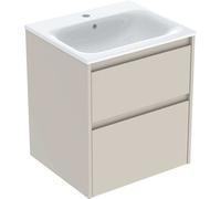 Geberit Renova Plan Ensemble lavabo pour meuble bord étroit, avec meuble sous lavabo, 2 tiroirs, 55x62,1x48cm, 504.038.DB.1, Couleur: Lavabo: blanc, façade/carcasse: gris sable/laqué satiné
