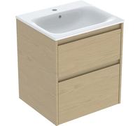Geberit Renova Plan lavabo bord étroit, meuble 2 tiroirs, 55×62,1×48cm, Blanc/KeraTect, Chêne