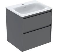 Ensemble lavabo Geberit Renova Plan 60 cm 504039JK1 Lavabo avec meuble sous-vasque, bord étroit, finition laquée satinée, 2 tiroirs