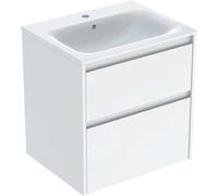 Geberit Renova Plan Ensemble lavabo pour meuble bord étroit, avec meuble sous lavabo, 2 tiroirs, 60x62,1x48cm, 504.039.01.1, Couleur: Lavabo: blanc, façade/carcasse: blanc/vernis satiné