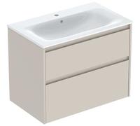 Geberit Renova Plan Ensemble lavabo pour meuble bord étroit, avec meuble sous lavabo, 2 tiroirs, 80x62,1x48cm, 504.040.DB.8, Couleur: Lavabo: blanc/KeraTect, façade/carcasse: gris sable/laqué satiné