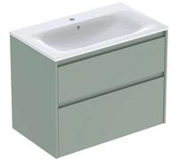 Geberit Renova Plan Ensemble lavabo pour meuble bord étroit, avec meuble sous lavabo, 2 tiroirs, 80x62,1x48cm, 504040IK8, Couleur: Lavabo: blanc/KeraTect, façade/carcasse: vert salé/laqué satiné - CM