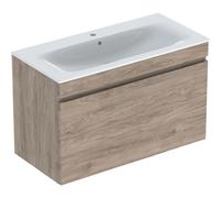 Geberit Renova Plan ensemble lavabos avec meuble sous lavabo, 1 tiroir, 100x62,2x48cm, 501917JR8, Couleur: lavabo : blanc/KeraTect, façade/carcasse : noyer hickory/filmé - CM