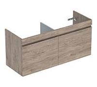 Geberit Renova Plan meuble sous-vasque double 501912JR1 122,6x60,6x44, 6cm, 2 tiroirs, noyer, feuille texturée