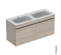 Geberit Ensemble lavabo double Renova Plan 501918001 130×62,2×48 cm corps plaqué noyer clair blanc