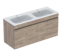 Geberit Renova Plan Set avec lavabo double et meuble sous-lavabo, 2 tiroirs, 130x62,2x48cm, 501918, 501.918.JR.1, Couleur: lavabo : blanc, façade/carcasse : noyer hickory / filmé