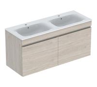 Geberit Renova Plan Set avec lavabo double et meuble sous-lavabo, 2 tiroirs, 130x62,2x48cm, 501918, 501.918.00.8, Couleur: lavabo : blanc / KeraTect, façade/carcasse : noyer hickory light / filmé