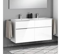 Geberit Renova Plan Slim Double vasque, meuble sous-vasque ineo4 d'evineo l : 130 cm, 4 tiroirs, avec poignée,, 122230600+BE0235WH,