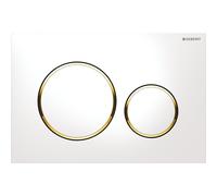 Geberit Plaque d'actionnement Sigma 20 115882KK1 ronde – rinçage à 2 quantités – blanc / plaqué or