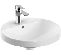 Geberit VariForm lavabo à encastrer 500705002 p= 48cm, avec banc à trou pour robinetterie, trop-plein, rond, blanc KeraTect