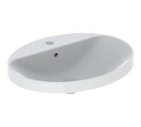 Geberit VariForm lavabo à encastrer 500725002 60x48cm, avec banc à trou pour robinetterie, trop-plein, ovale, blanc KeraTect