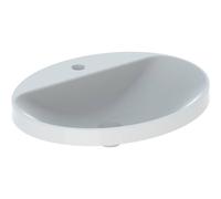 Geberit VariForm lavabo à encastrer 500727002 60x48cm, avec banc à trou pour robinetterie, sans trop-plein, ovale, blanc KeraTect