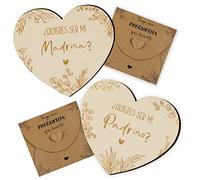 GEBETTER 2Pcs Plaque Bois Invitation Espagnol Parrain Marraine Idée Cadeau Annonce Naissance Demande pour Baptême avec Enveloppe