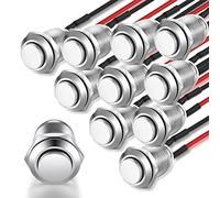 Gebildet 10pcs 12mm 2A 12V/24V/125V/250V Momentané Bouton-Poussoir Étanche en Acier Inoxydable Bouton-Poussoir on/Off avec Fil(Tête Haute)