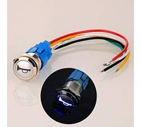 Gebildet 12V-24V/5A 16mm Précâblé Momentané Klaxon Bouton Poussoir Etanche Métal De Bouton avec Bleu LED