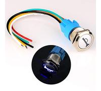 Gebildet 12V-24V/5A 19mm Précâblé Momentané Klaxon Bouton Poussoir Etanche Métal De Bouton avec Bleu LED