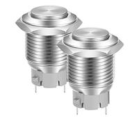 Gebildet 16mm Tête Haute on/Off SPST Bouton Poussoir de Verrouillage, Interrupteur à Bouton Poussoir en Métal en Acier Inoxydable étanche, Bornes à Souder DC 6V/12V/36V/48VAC 110V/230V 3A 1NO