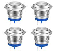Gebildet 16mm Tête Haute SPST Momentané Bouton Poussoir Étanche, Auto-réinitialisation en Acier Inoxydable Bouton Poussoir Métallique, Bornes à Souder DC 6V/12V/36V/48V, AC 110V/230V 3A 1NO