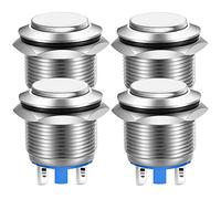 Gebildet 19mm Tête Haute SPST Momentané Bouton Poussoir Étanche, Auto-réinitialisation en Acier Inoxydable Bouton Poussoir Métallique, Bornes à Souder DC 6V/12V/36V/48VAC 110V/230V 3A 1NO