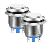 Gebildet 22mm Tête Haute SPST Momentané Bouton Poussoir Étanche, Auto-réinitialisation en Acier Inoxydable Bouton Poussoir Métallique, Bornes à Souder DC 6V/12V/36V/48VAC 110V/230V 3A 1NO