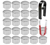 Gebildet 22pcs Capuchon d'écrou de roue 17mm Capuchons D'écrou de Boulon de roue, Cache-écrous de pneu Hexagonaux avec Ensemble D'outils de Démontage pour Voitures (chrome)
