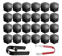 Gebildet 24pcs Capuchon d'écrou de roue 17mm Capuchons d'écrou de boulon de roue, cache-écrous de pneu hexagonaux avec ensemble d'outils de démontage pour voitures (noir mat)