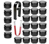 Gebildet 24pcs capuchons d'écrou de roue 17mm (5 capuchons de boulon antivol+19 capuchons de boulon normaux) cache-écrous de pneu hexagonaux avec ensemble d'outils de démontage pour voitures (noir)