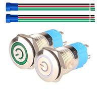 Gebildet 2pcs 12mm Autobloquant Interrupteur,Acier Inoxydable Verrouillage Bouton Interrupteur,Normalement Ouvert SPST 12V-24V 3A Interrupteur à Levier Étanche avec Fiche à Douille(Blanc+Vert)