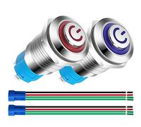 Gebildet 2pcs 12mm Autobloquant Interrupteur,Acier Inoxydable Verrouillage Bouton Interrupteur, Normalement Ouvert SPST 12V-24V 3A Interrupteur Étanche avec Fiche à Douille(Bleue+Rouge,Tête Haute)