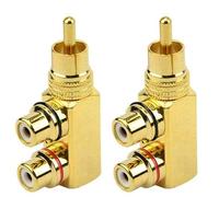 Gebildet 2pcs Adaptateurs Répartiteurs RCA Mâle à Angle Droit 90Degrés vers 2Prises RCA Femelles Audio Vidéo Connecteur en Métal Plaqué