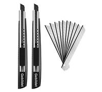 Gebildet 2pcs Couteau Utilitaire Rétractable avec Corps en Métal+10pcs Snap-Off Lames en Acier Inoxydable, Cutter professionnel à Verrouillage Automatique, 9mm Couteau de Graphique pour Cuir, Usines