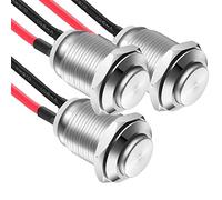 Gebildet 3pcs Auto-Verrouillage Bouton-Poussoir Étanche en Acier Inoxydable Bouton-Poussoir on/Off 12mm 2A 12V/24V/125V/250V avec Fil de (Tête Haute)