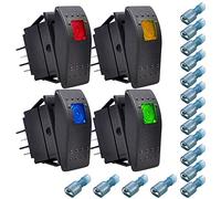 Gebildet 4pcs 12V/20A, 24V/10A Êtanche LED On/Off Bateau Interrupteur à Bascule Marine avec Lumière LED(Rouge,Jaune,Bleu,Vert)+16pcs Terminale(6.3mm)