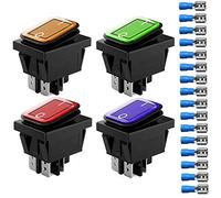 Gebildet 4pcs 12V 24V 20A Interrupteur à Bascule Étanche avec Indicateur LED, 4 Broches 2 Positions DPST on-Off Commutateur pour Voiture Camion Moto Bateau Marine (Rouge Jaune Bleu Vert)