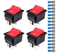 Gebildet 4Pcs 12V-24V-48V-110V/20A 220-230V/15A DPST 4 Broches 2 Position on/Off Voiture Bateau Interrupteur à Bascule Rouge Interrupteur à Bascule à Bascule, 16Pcs Connecteurs de Fil (sans LED)