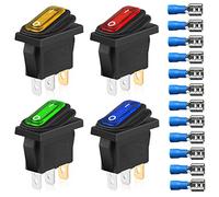 Gebildet 4pcs 12V-24VDC/20A KCD3 Interrupteur à Bascule étanche à Bascule avec Indicateur LED, Interrupteur à 3-Pin SPST on-Off Triangle pour Voiture Camion Moto Bateau (Connecteurs de Fil 12pcs)