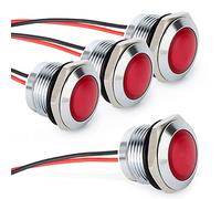 Gebildet 4pcs AC/DC 12-24V 20mA Indicateur D'économie D'énergie Indicateur Lumineux en Métal Lampe de Signalisation étanche Taille du Trou 16mm LED Rouge (Tête de Surface Sphérique)